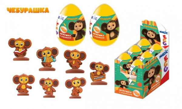 Карамель в пластиковом яйце с игрушкой Чебурашка 10гр 6бл/12шт,Конфитрейд