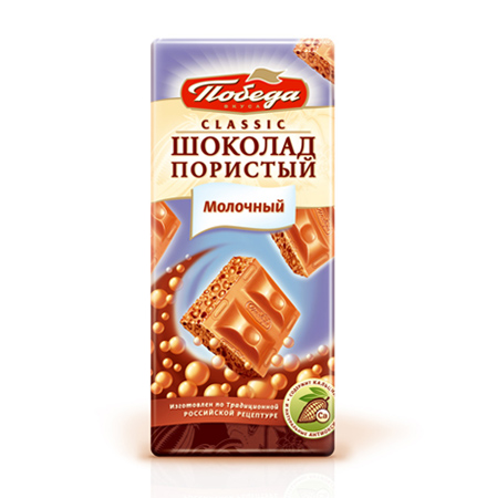Шоколад Пористый молочный 65г /16шт КФ Победа