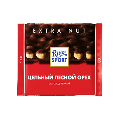 Шоколад Риттер Спорт темный с цельн лесн орехом 100гр/10шт